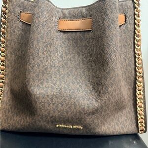 Michael Kors Brown Shoulder Bag with Gold Accents